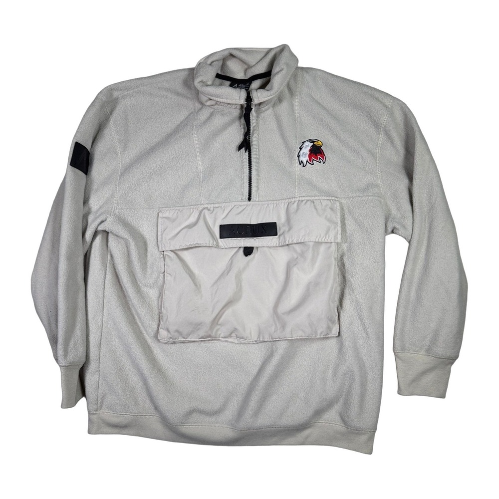 ACRUX Fleece Pullover Sweatshirt Eagle Patch Quarter Zip Pouch Pocket Small